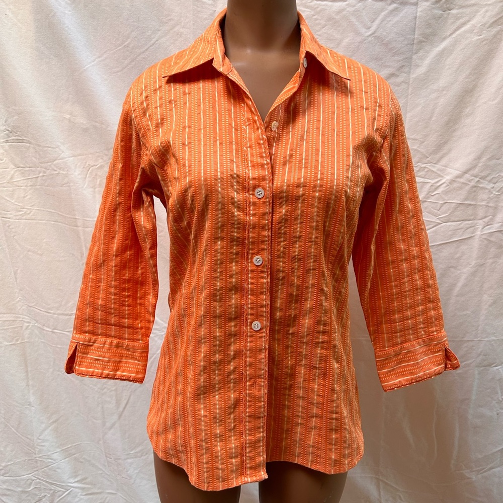 Don Caster Sport Stripped Orange Button Up
